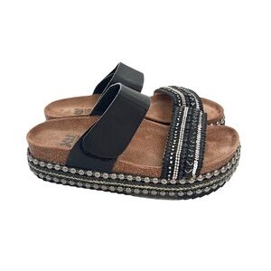 XTI Basic Leather Embellishment Black Brown Platform Slide Sandals 38 8